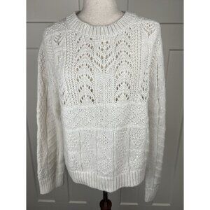 J Crew Women's Large Ivory Wool Alpaca Blend Chunky Knit Sweater Pointelle Cable